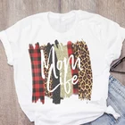 Женская футболка, повседневный клетчатый топ с леопардовым принтом для мамы, модная летняя футболка на день матери, женская одежда для девушек, футболки, одежда