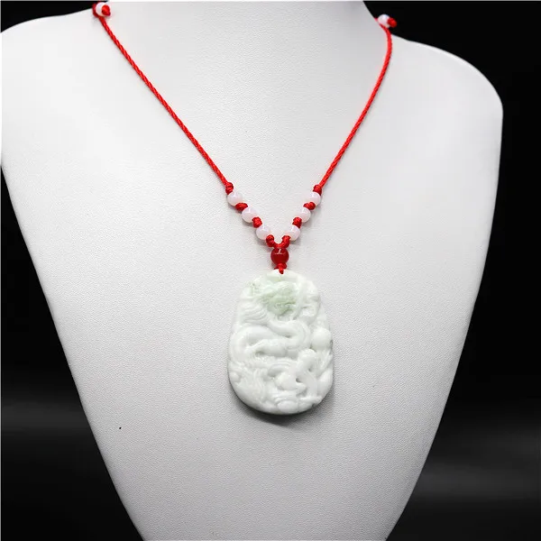 Natural White Chinese Jade Dragon Pendant Necklace Charm Jewellery Fashion Accessories Carved Amulet Gifts for Women Men | Украшения и