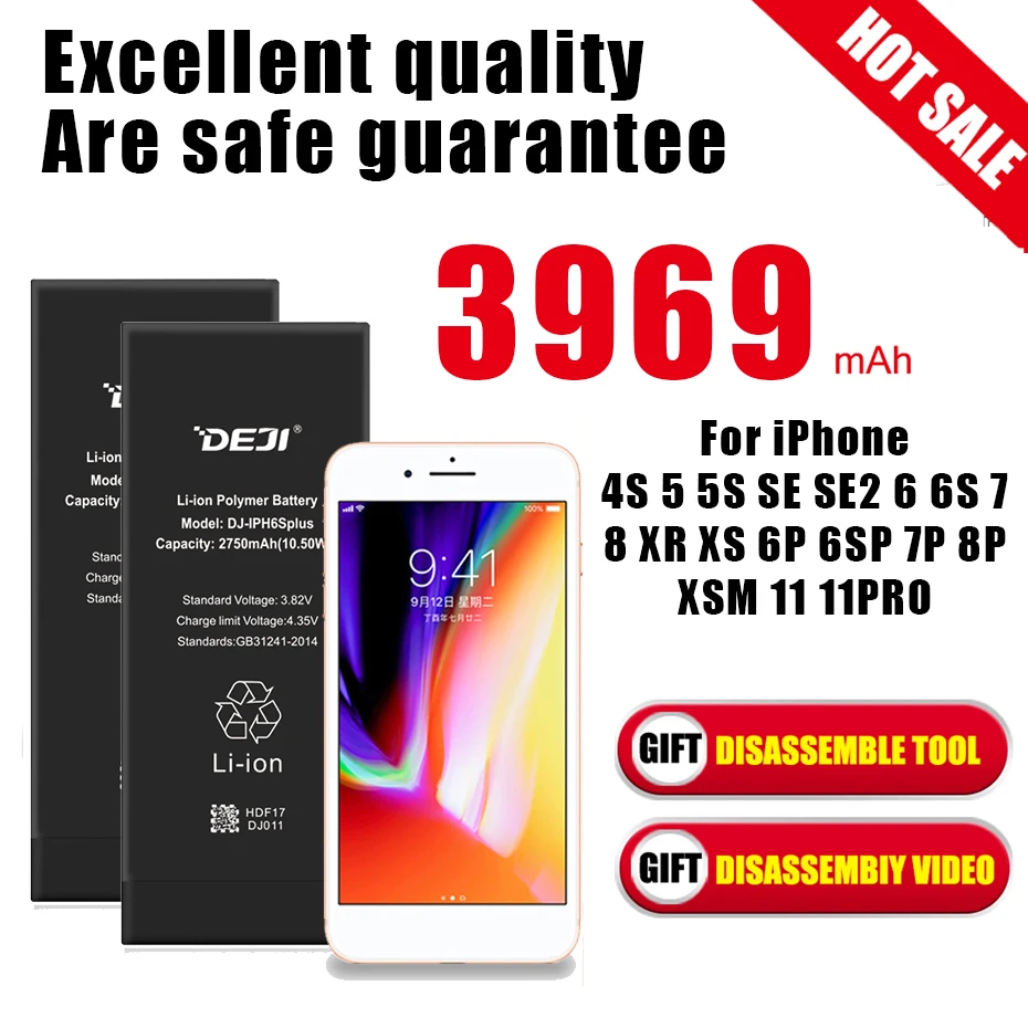 

DEJI High Capacity Lithium Battery For Apple iPhone 4 4s 5 SE 6 6s 5s 7 8 Plus X XR XS Max Replacement Batteries for iphone6