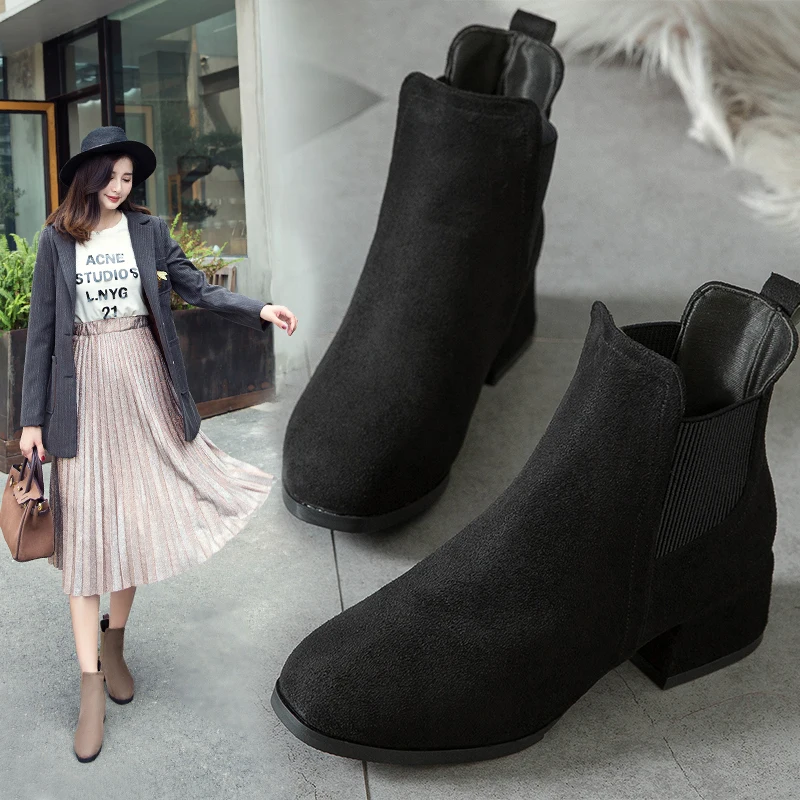 Женские ботильоны сезон осень зима новые модные женские ботинки Цвет черный
