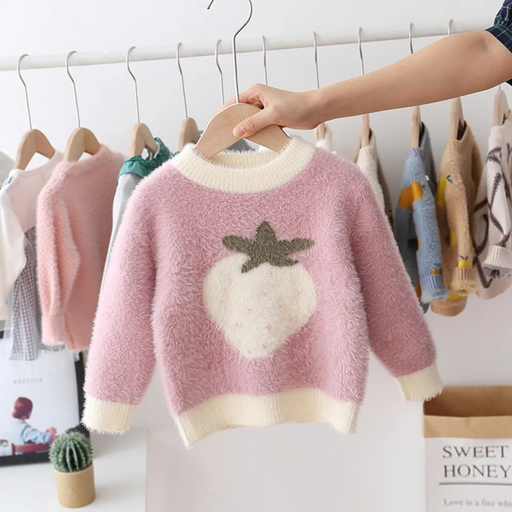 Pink Модный вязаный свитер с длинными рукавами и круглым вырезом для девочек на осень и зиму топы, верхняя одежда, S9508 - Цвет: Pink