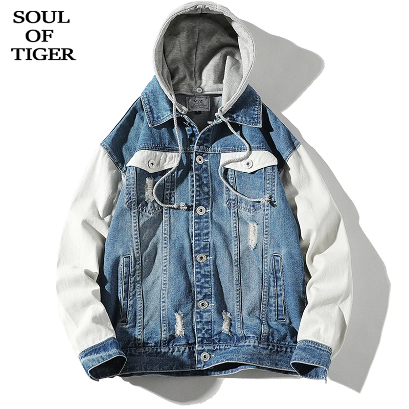 Куртка мужская джинсовая с капюшоном и вышивкой в Корейском стиле|Мужские