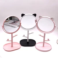 1pcs makeup led mirror table desktop countertop base use for bathroom travel ordinary pink cat ear led mirror with usb cable