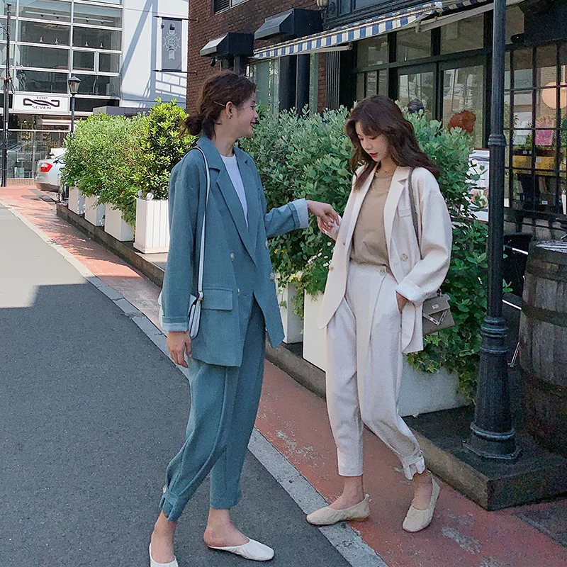 Новый женский офисный комплект из двух предметов однотонная двубортная Женская