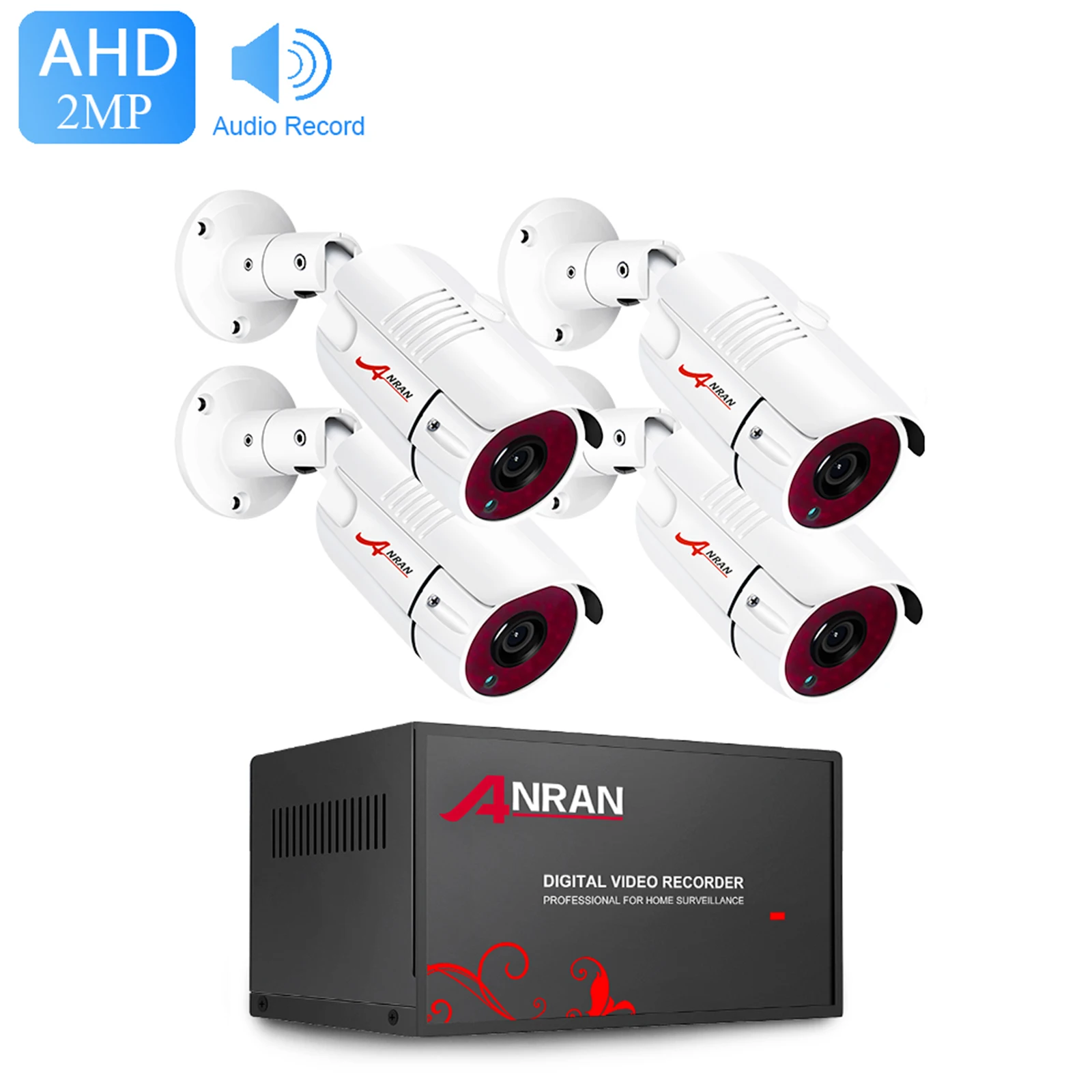 

4CH 1080P Home Security Camera System, 4CH DVR Video Recorder Security Camera Outdoor Waterproof Camera Motion Detection