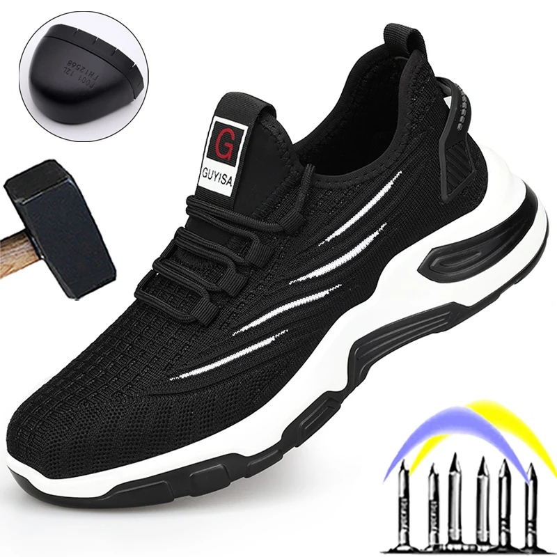 

Male Sport Work Shoes Anti-smash Anti-puncture Safety Shoes Man Steel Toe Protective Shoes Boots Working Sneakers Indestructible