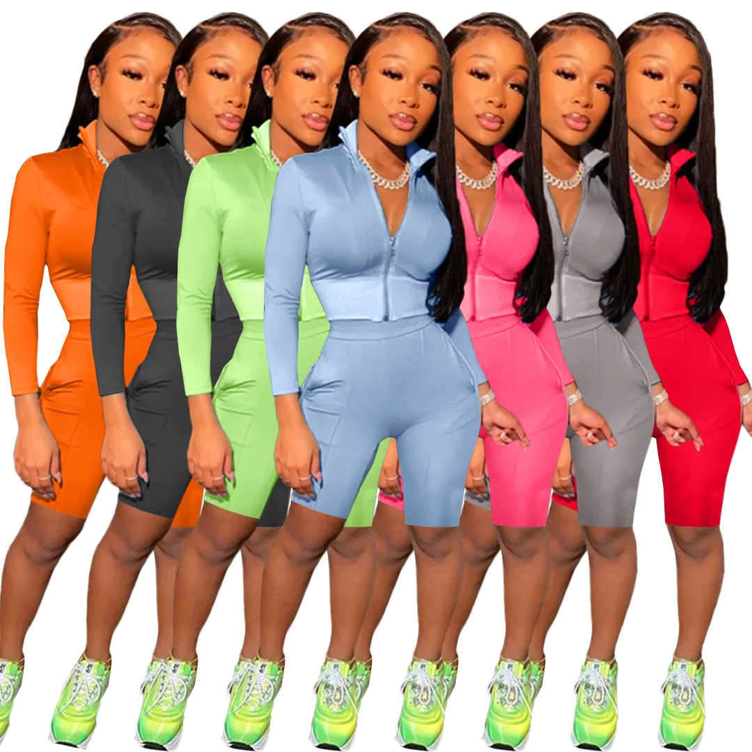 

Explosive European and American women's clothing pure color fashion casual sports two-piece suit