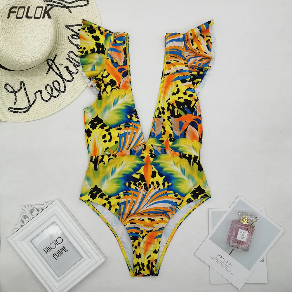 2020 Цельный купальник для женщин Леопардовый с треугольным вырезом бикини