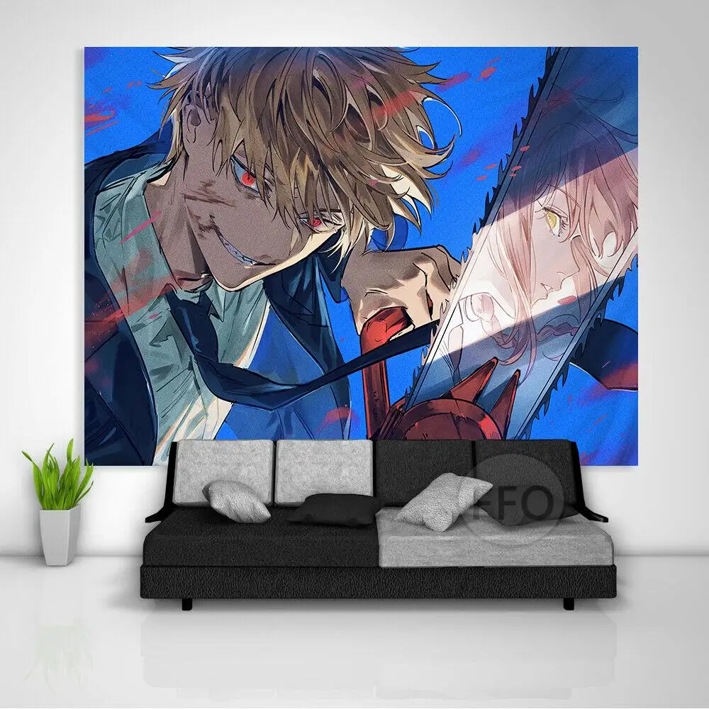 

Бензопила человек Мощный настенный гобелен Ангел Дьявол художественный постер Kawaii декор комнаты гобелен подвесные ковры чехол для дивана ...