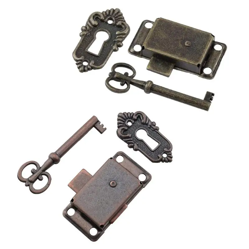 

Vintage Iron Drawer Locks Flush Mount Furniture Decorative Lock Antique Jewelry Case Box Lock with Key