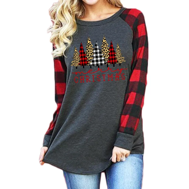

Carney blouse Mary Christmas printed round neck long sleeve T-shirt