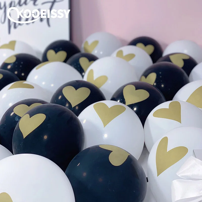 10 шт. воздушные шары с золотым сердцем белые и черные свадебные конфетти для дня