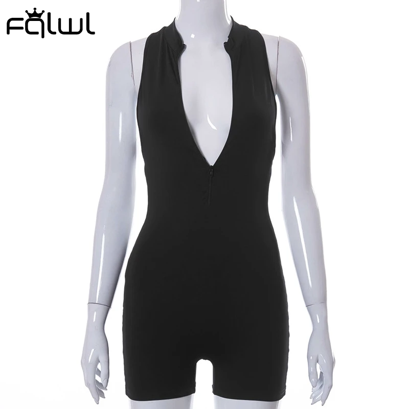 Женский комбинезон на молнии FQLWL Черный Уличный без рукавов с вырезами