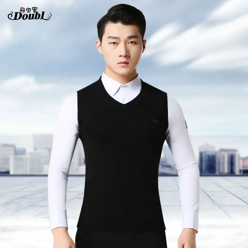 

Doubl Modern Gentlemanlike Ballroom Waistcoat Man's Tops Woolen Vest Elasticity Sleeveless National Standard Dance Costume Fit