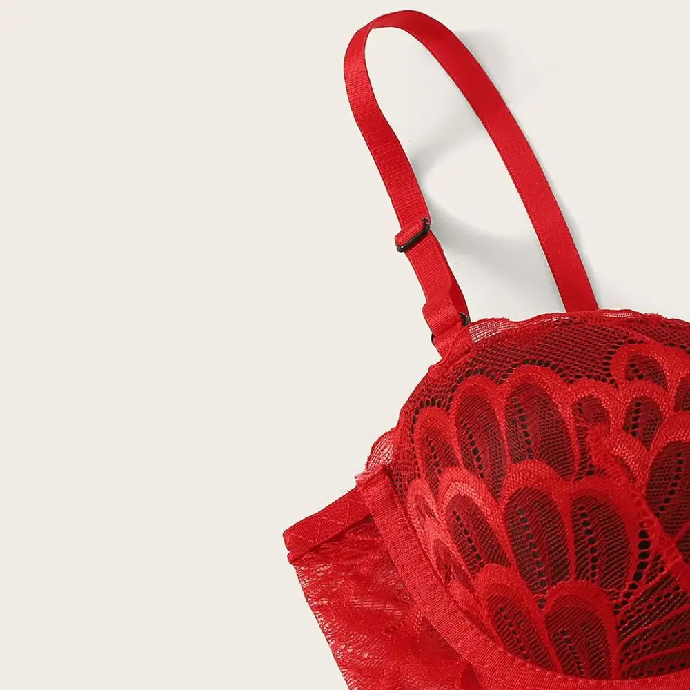 Комплект женского кружевного нижнего белья с цветочным узором и без косточек |