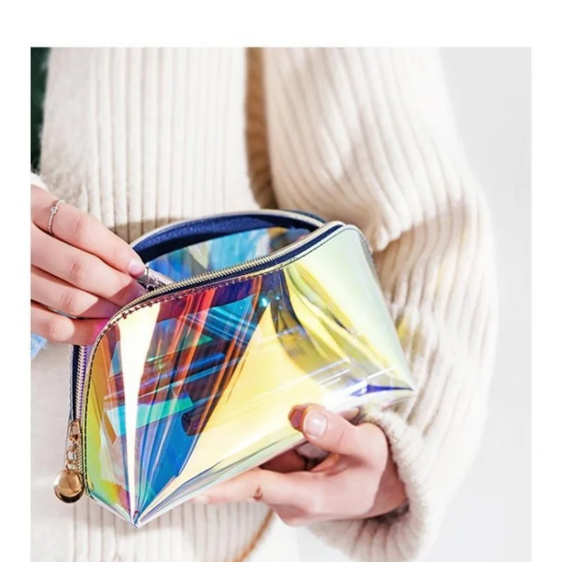 

Fashion Symphony Transparent Cosmetic Bag, Shell Laser Large-capacity Toiletry Bag, Portable Waterproof Semicircular Storage Bag