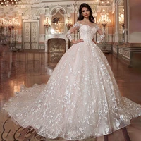 baziiingaaa luxury wedding dress long sleeve applique lace wedding noble applique muslim brides support tailor made
