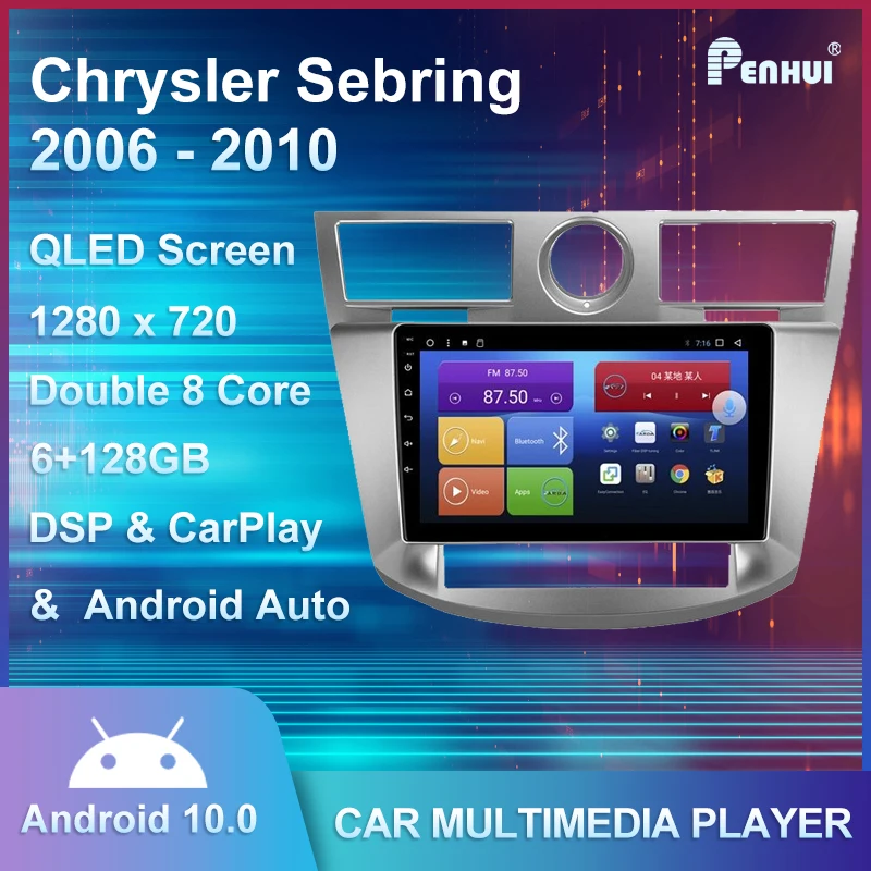 

Автомобильный DVD-плеер для Chrysler Sebring 2006-2010, автомобильное радио, мультимедийный видеоплеер, навигация GPS, Android 10,0, двойной din