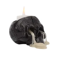 novel black fire pattern skull candle holder resin candlestick crafts holder sturdy durable candle base home decoration ornament