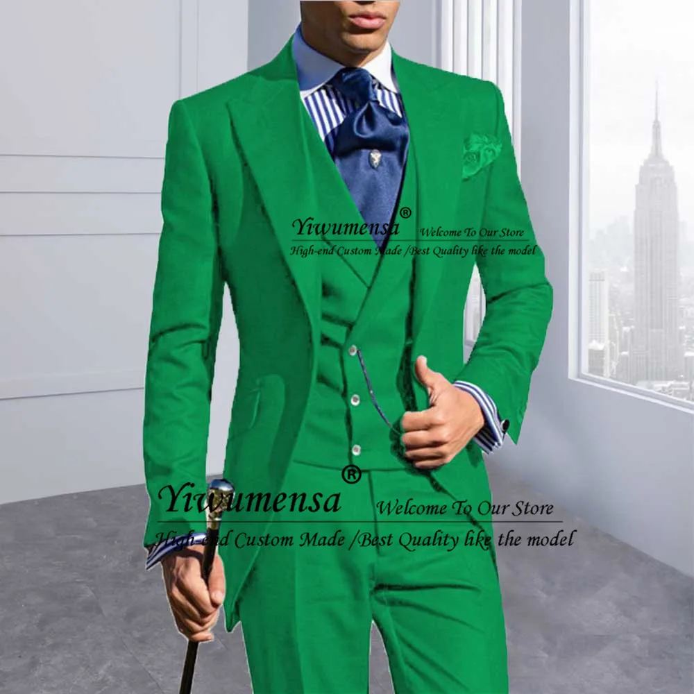 2021 Fashoin 3 штуки зеленые свадебные костюмы для мужчин курение жениха Блейзер