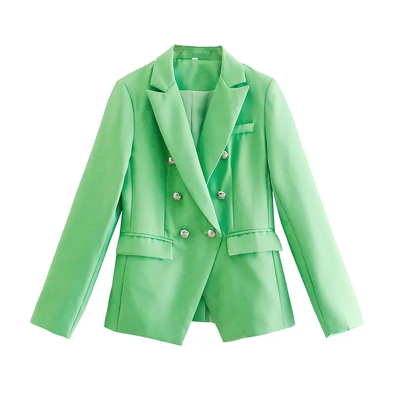 

Женская Осенняя повседневная куртка Nlzgmsj Za 2021, шикарный двубортный пиджак с отложным воротником и карманами, зеленые блейзеры, женские паль...