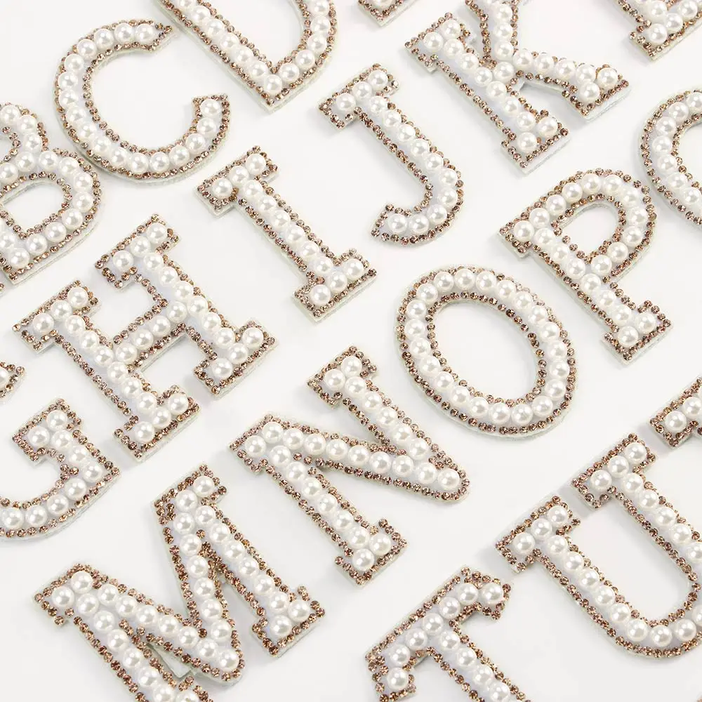 1 шт. нашивки с английскими буквами белые жемчужные золотые стразы блестящие