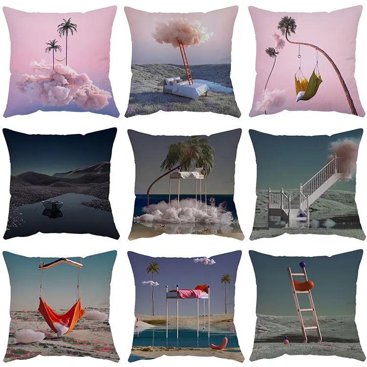 

Creative Art Pink Cloud Cushion Cover Parachute Pattern Throw Pillow Cover Beautiful Sceneries Decor Modern Living Room Sofa Bed