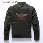 Мужская мотоциклетная куртка из ПУ кожи, с воротником-стойкой и вышивкой