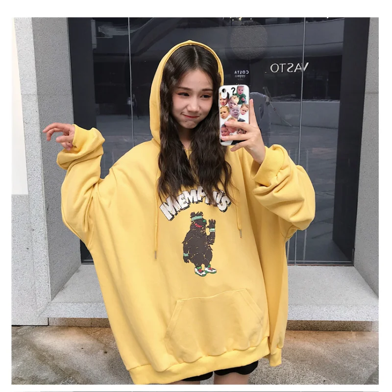 

Korean 2020 Autumn And Spring Women Hoodies Hooded New Loose Long-sleeved Fashion Casual Print Cute Pullovers Female Sweet Top