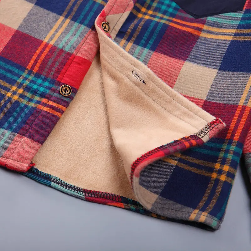 Зимняя теплая рубашка для больших детей Клетчатая Шерстяная Рубашка с длинными