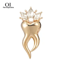 oi rinestone crown tooth shape brooch pins gold color women dentist badge corsage pocket doctor nurse jewelry