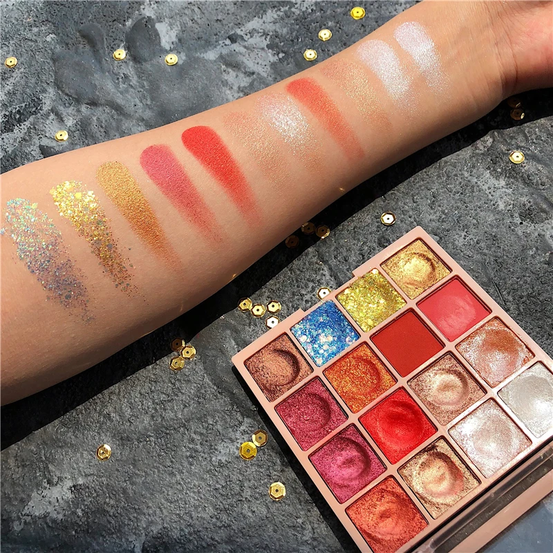 Палитра теней для век телесного цвета 16 цветов блестящая матовая Мерцающая