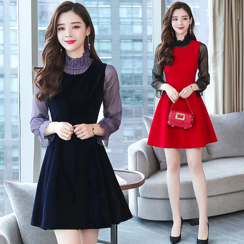 женское Повседневное платье с длинным рукавом 2018 осень зима прозрачное