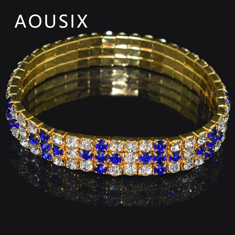 Модные Стрейчевые Браслеты Стразы с золотым и серебряным покрытием эластичные