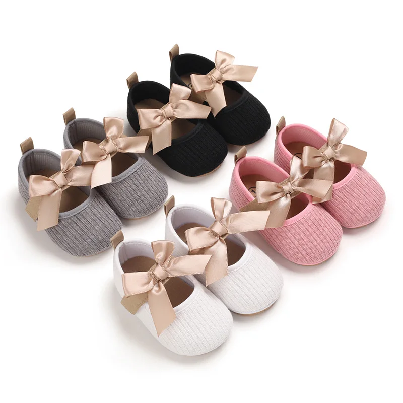 

Baby Girl Princess Shoes Toddler Non-slip Flat Soft-sole Cotton Rubber Crib Lovely Butterfly-knot Bow Infant First Walkers 0-12m