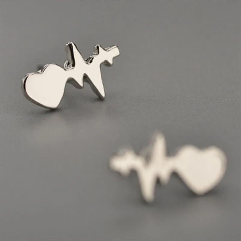 Сплав женские стильные серьги гвоздики сердце электрокардиограмма ушные