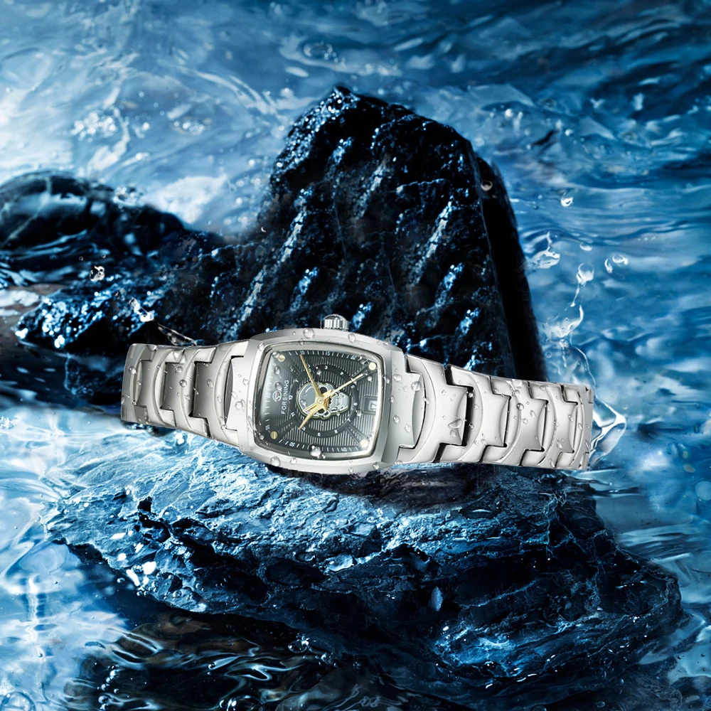 FORSINING Лидирующий бренд Роскошные Кварцевые часы для мужчин ремешок из