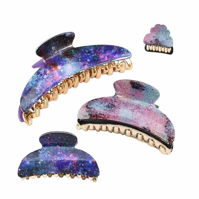 Модные большие акриловые заколки для волос женские со звездами блестящие
