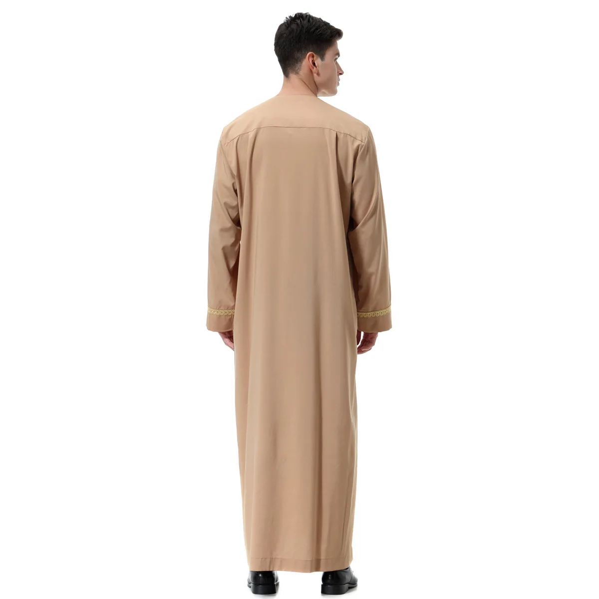 2021 Round Neck Muslim Robe Arab Male Thobe Embroidery Solid Arabic Arabia Eid Turkey Abaya Male National Islamic Dressing Men