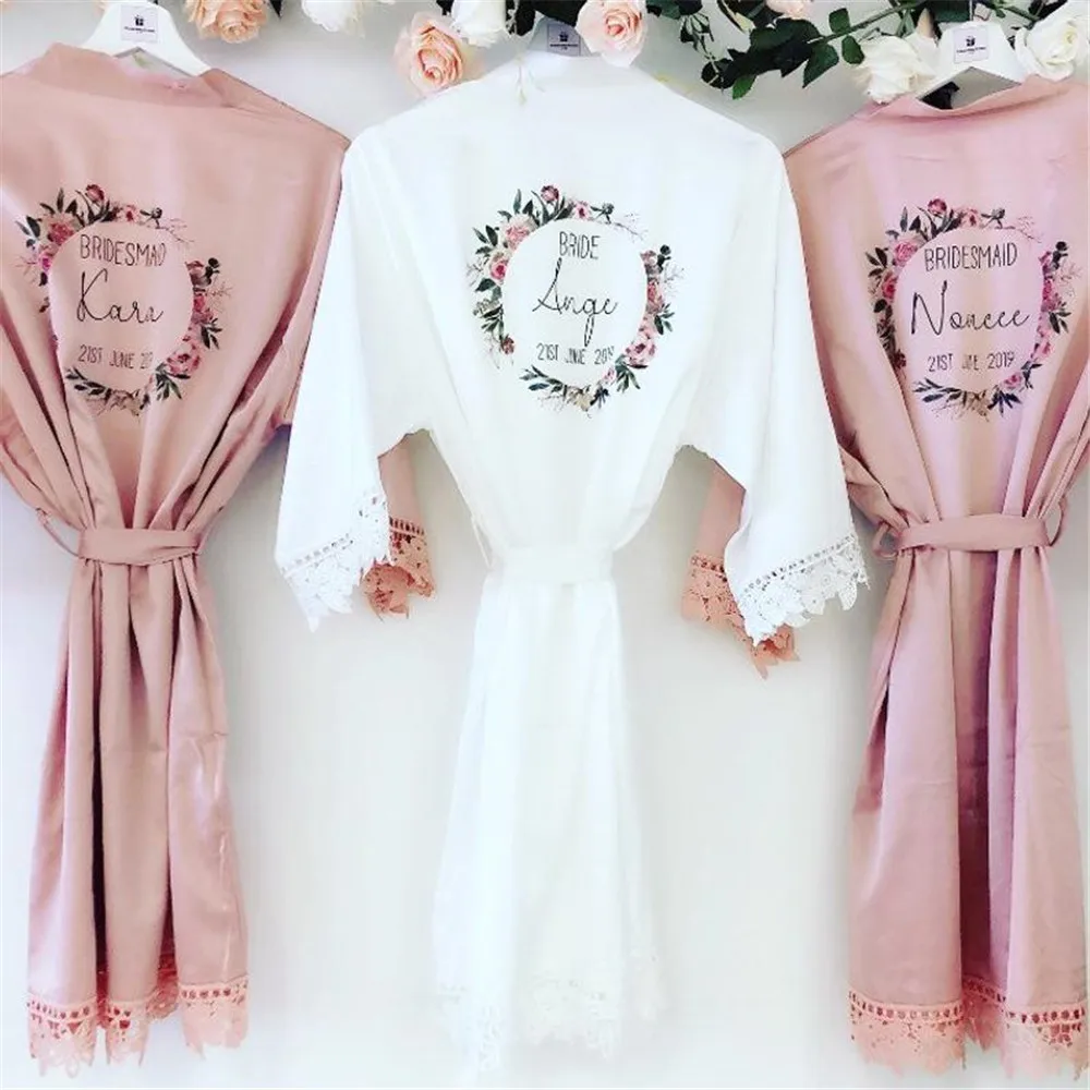 Кружевное атласное свадебное платье с цветочным венком шелковое кимоно для