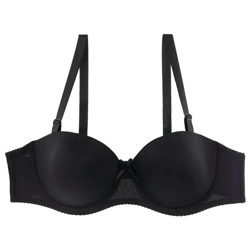 Beauwear сплошной цвет 1/2 чашка без бретелек бюстгальтер с силиконовый ремешок регулируемый бюстгальтер сексуальный без подкладки пуш-ап бюстгальтер Плюс Размер 80D 85D 90D - Цвет: Black