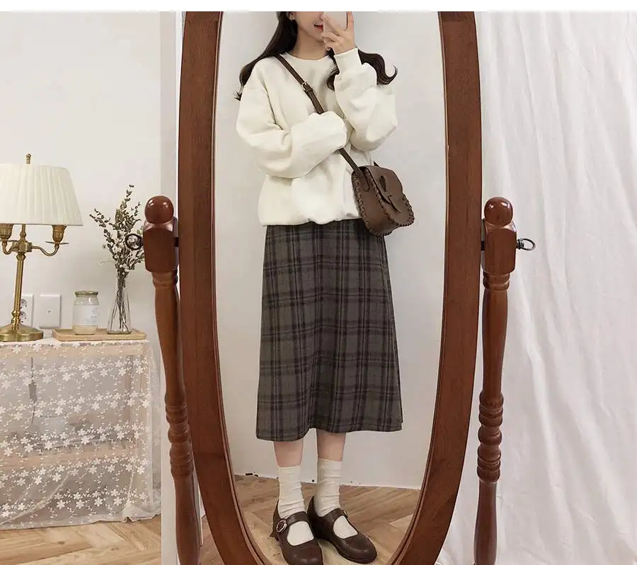 Женская винтажная клетчатая юбка с высокой талией в Корейском стиле 2019 | одежда