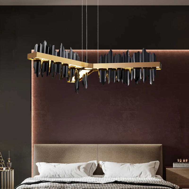 Новая черная/золотая люстра освещение кухонный остров айсберг простой дизайн