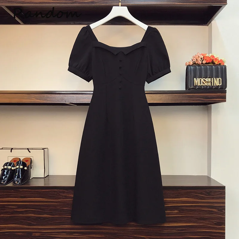 

Для женщин; Большие размеры элегантный в винтажном стиле, в стиле 90-х Платье черного цвета квадратный вырез короткий рукав с высокой талией ...