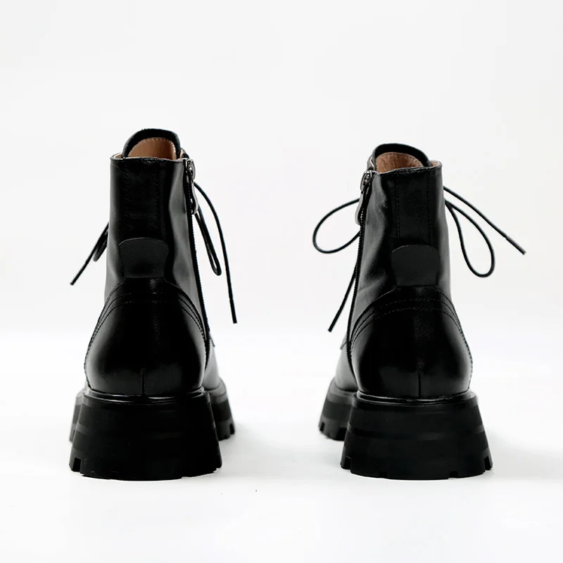 Beli Sepatu Bot Martin GUIDIBASIC Wanita 2021 Sepatu Bot Platform Hak Tebal Ujung Bundar Musim Dingin Sepatu Bot Renda Depan Kulit Asli