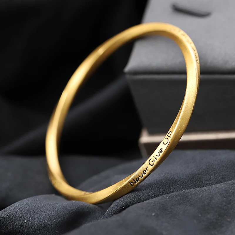 

Pure 24K Yellow Gold Bangle Women 3D 999 Gold Rope Bangle NEVER GIVE UP