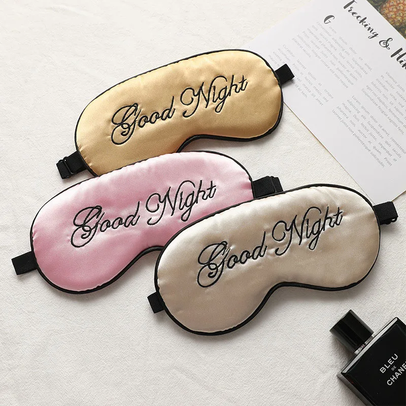 

Men Women Embroidery Eye Shade Soft Imitated Silk Sleep Mask Nap Rest Eye Cover Eye Mask for Sleep Block Out Light Blindfold