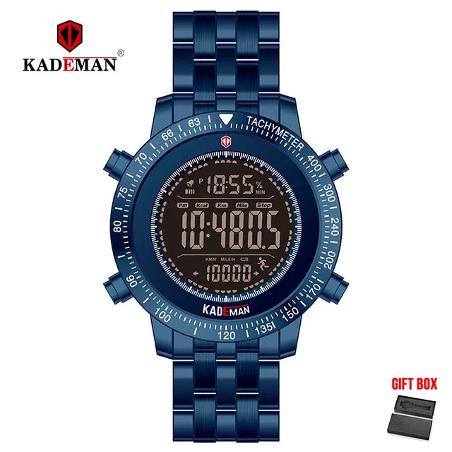 Blue KADEMAN, мужские часы, полностью стальные спортивные цифровые часы, роскошная мода, светодиодный дисплей, наручные часы, мужские часы, мужские часы - Цвет: Blue