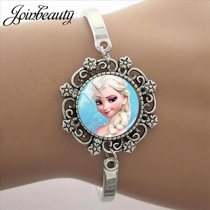 SQ08 JOINBEAUTY, мультяшная Принцесса Эльза Анна, Снежная королева, кружевной браслет, очаровательные стеклянные браслеты с кабошонами, регулируемый браслет, подарок для девочки SQ11 - Окраска металла: SQ08