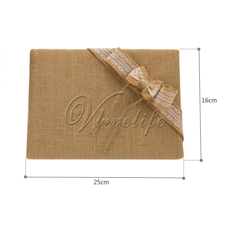 Vintage Burlap Wedding Guest Book With Lace Bow for Birthday Party Reception Decor 25x16cm Home Gifts | Дом и сад